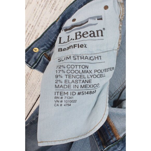 LL Bean BeanFlex Jeans Slim Fit Straight Leg Medium Wash Size 35x29 - Picture 9 of 12